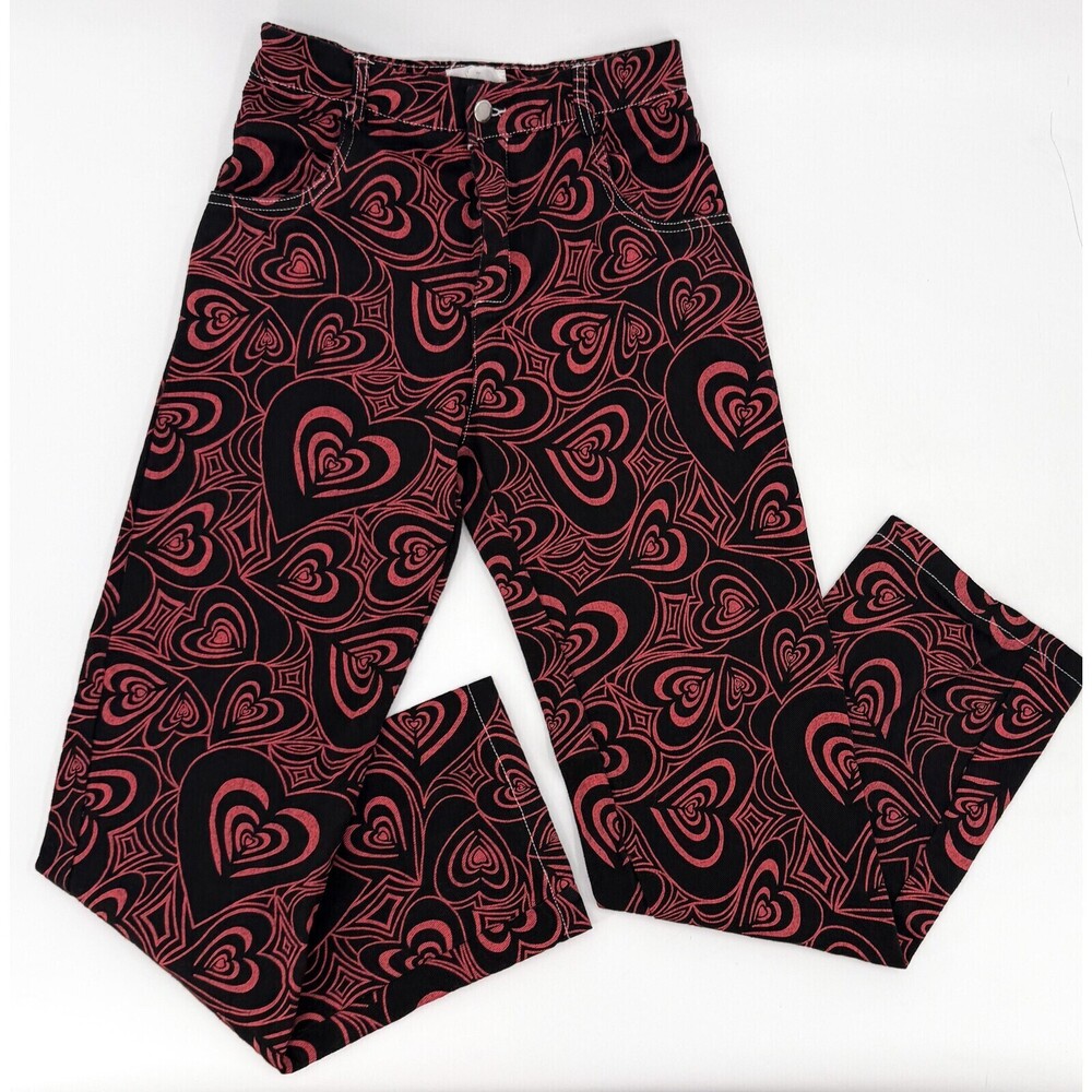 Love + Harmony Pants Womens Small Black Red Heart Print High Rise Straight Leg